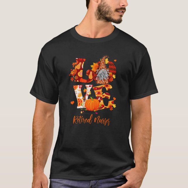 Fall Leopard KÄRLEK Gnome Retrött Nurses Thanksgiv T Shirt (Framsida)