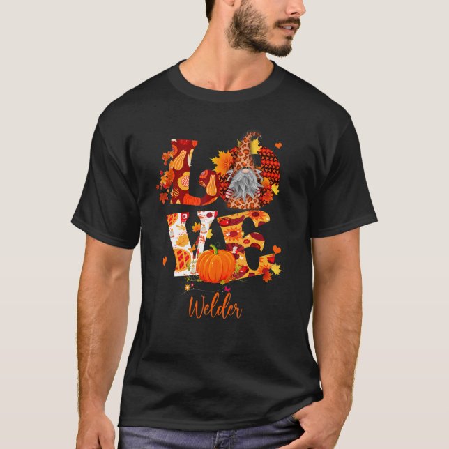 Fall Leopard KÄRLEK Gnome Welder Thanksgiving T Shirt (Framsida)