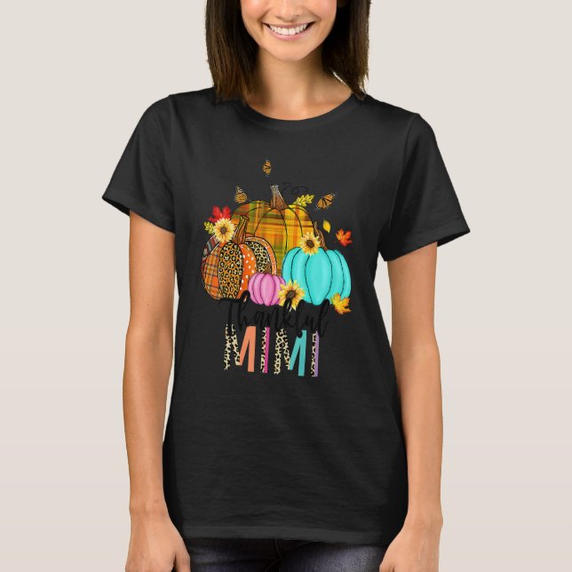 Fall Leopard Plaid Pumpkins Thankful Mimi Thanksgi T Shirt (Framsida)