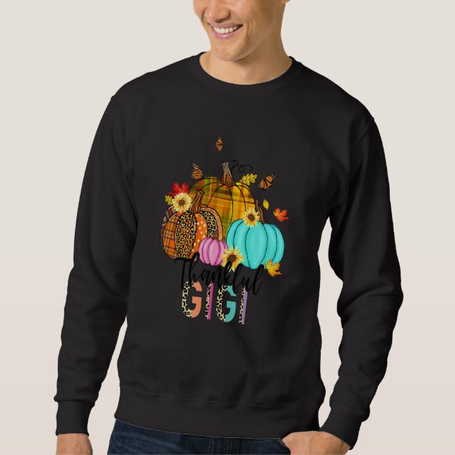 Fall Leopard Pstickkins Thankful Gigi Thanksgi Lång Ärmad Tröja (Framsida)