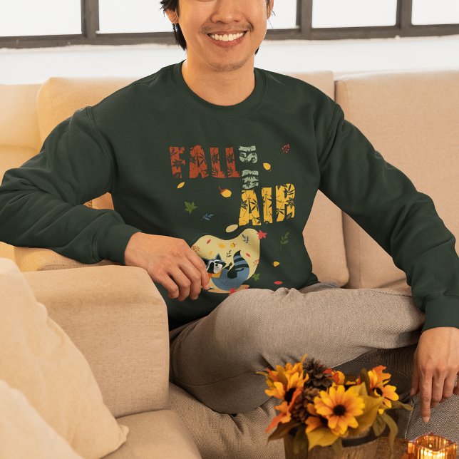 Fall ligger i Luft med att byta Raccoon Lång Ärmad Tröja (Fall Is In Air With Swinging Raccoon Sweatshirt)