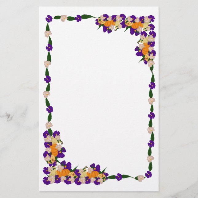 Fall Lila Blommigt Arrangemang Brevpapper (Framsida)