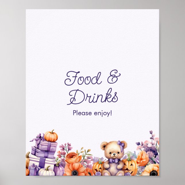Fall Lila Pumpkin Baby Shower Food & Drinks Sign Poster (Framsidan)