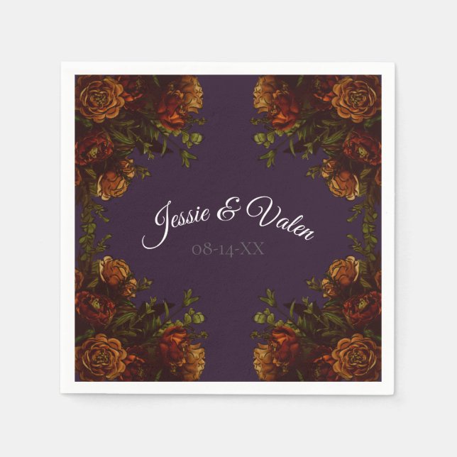 Fall Lila Rustic Orange Bröllop Elegant Gothic Pappersservett (Framsidan)