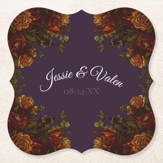 Fall Lila Rustic Orange Bröllop Elegant Gothic Underlägg Papper (Framsida)