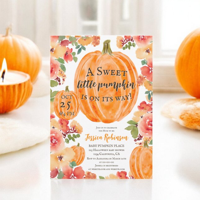 Fall, liten pumpa blommigt halloween babydusch inbjudningar (Fall little pumpkin floral halloween baby shower invitation)