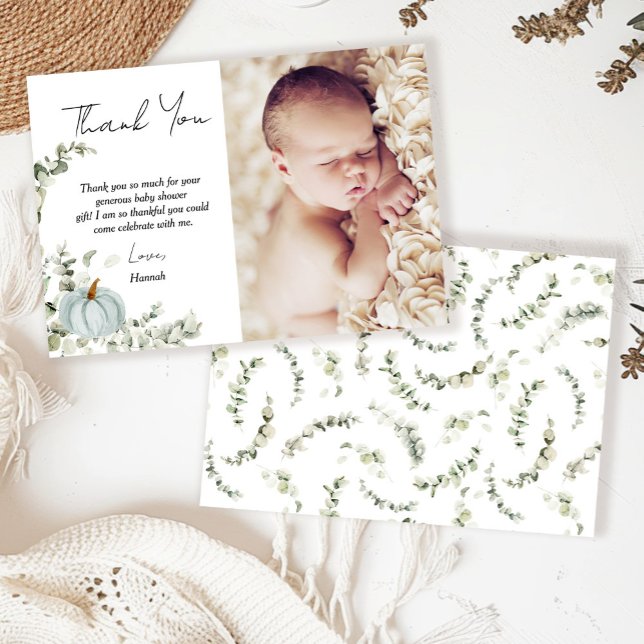 Fall Little Blue Pumpkin Baby Shower Photo Tack Kort (Skapare uppladdad)