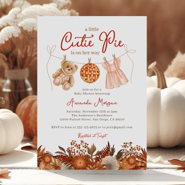 Fall Little Cutie Paj Nalle Girl Baby Shower Inbjudningar (Skapare uppladdad)