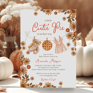 Fall Little Cutie Paj Nalle Girl Baby Shower Inbjudningar
