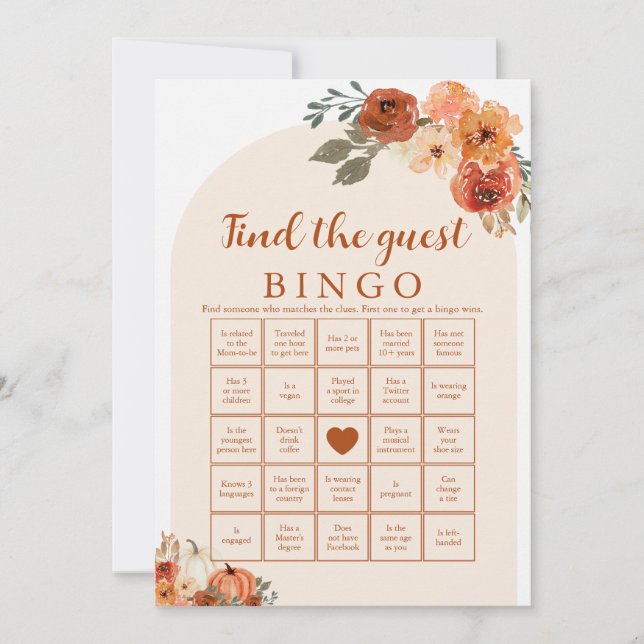 Fall Little Find the Guest Baby Shower Bingo Game Inbjudningar (Framsida)