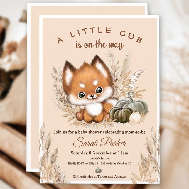 Fall Little Fox Baby Shower-inbjudan Inbjudningar (Little Fox Fall Baby Shower Invitation)