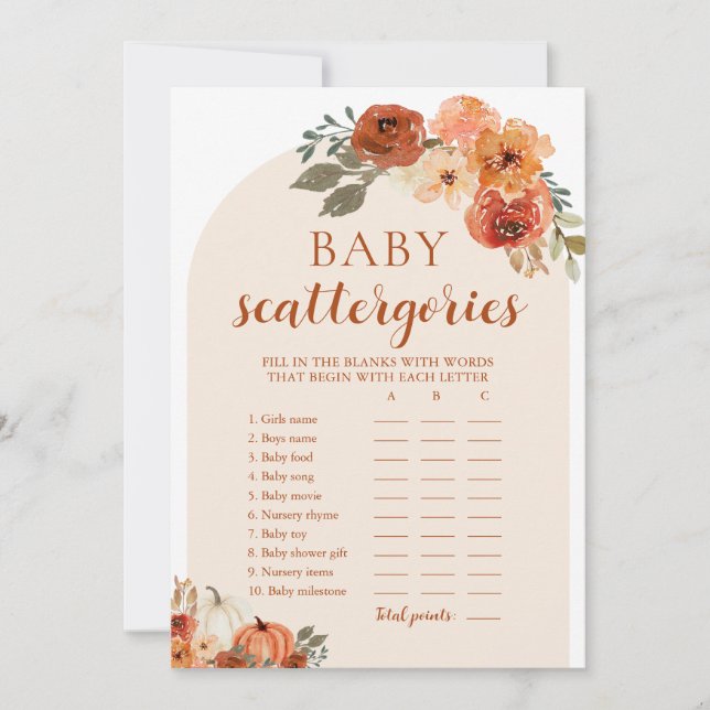 Fall Little Pumpkin Baby Shower Scattegories Game Inbjudningar (Framsida)