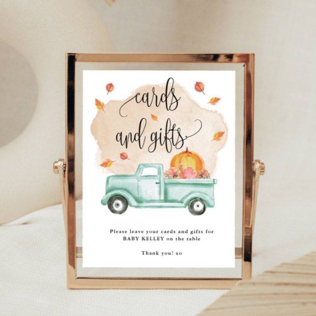 Fall Little Pumpkin Farm Lastbil-kort och gåvor Poster (A cute display sign for your shower.)