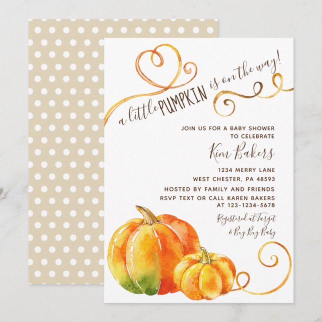 Fall Little Pumpkin-inbjudan för höstbabystövel Inbjudningar (Fram/baksida)