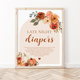 Fall Little Pumpkin Late Night Diaper Baby Shower Poster