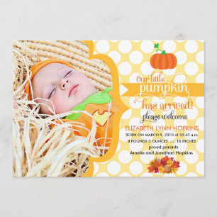 Fall Little Pumpkin Photo Birth Notice Meddelande