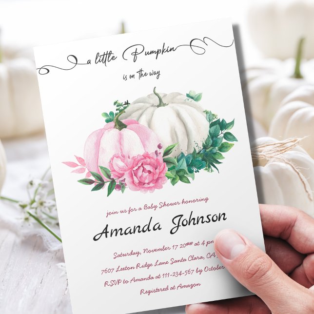 Fall Little Pumpkin Rosa Blommigt Baby Shower Inbjudningar (Skapare uppladdad)