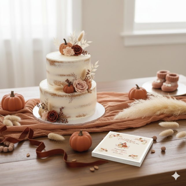 Fall Little Pumpkin Rustic Terracotta Baby Shower Pappersservett (Skapare uppladdad)