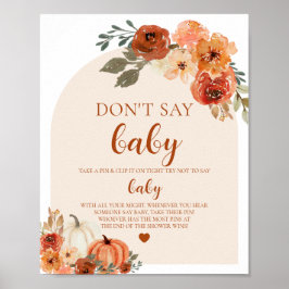 Fall Little Pumpkin Säg inte Baby Baby Shower Poster