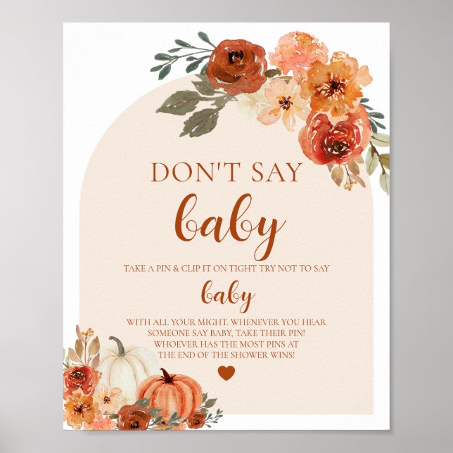 Fall Little Pumpkin Säg inte Baby Baby Shower Poster (Framsidan)