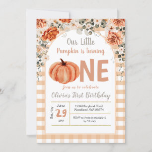 Fall Little Pumpkin Turing One 1st Birthday Inbjudningar