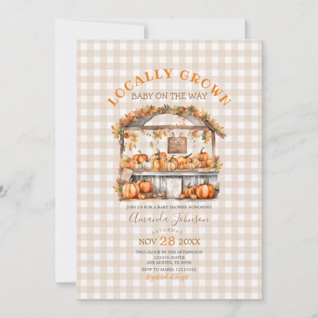 Fall lokalt Grown Gingham Market Baby Shower Inbjudningar (Framsida)