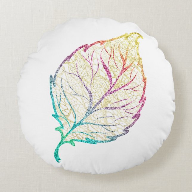 Fall löv elegant, söt pastel rosa teal guld rund kudde (Framsidan)