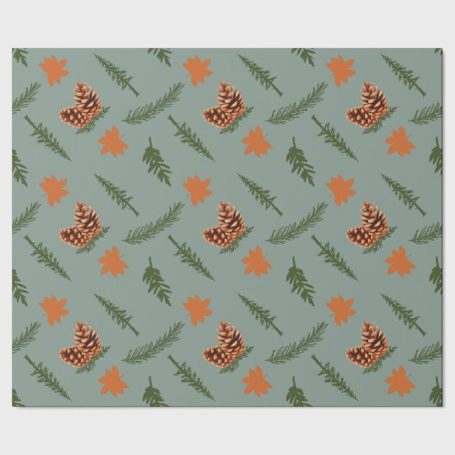 Fall Löv och Pinecone Sömlös omslagning Papper kon Presentpapper (Seam)
