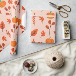 Fall Löv Sömlös omslagning Papper med Cute Charm Presentpapper