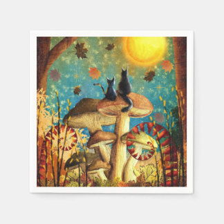 Fall Lovers Cats Forest Mushrooms Stars Night Sky Pappersservett