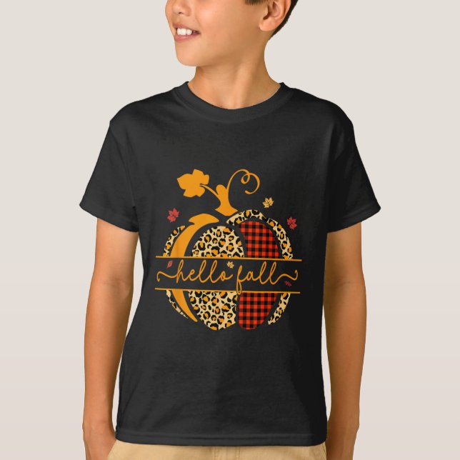 Fall Lycklig Fall Y'all Autumn Pumpkin Leopard Wom T Shirt (Framsida)