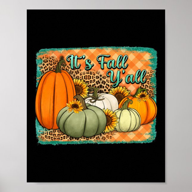 Fall Lycklig Fall Y'all Leopard Pumpkin Autumn its Poster (Framsidan)
