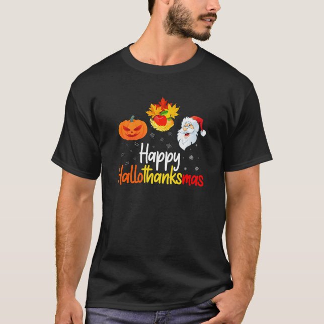 Fall Lycklig Hallothanksmas Halloween Thanksgiving T Shirt (Framsida)