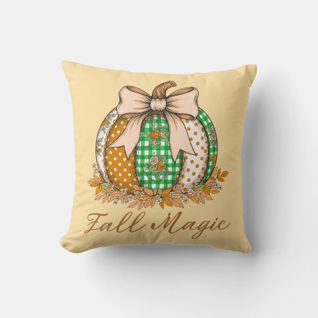 Fall Magic Patchwork Pumpkin Dekorativ kudde (Framsida)