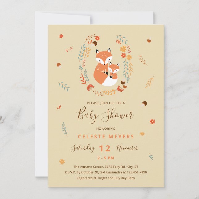 Fall Mamma och Baby Fox Baby Shower Meddelande (Framsida)