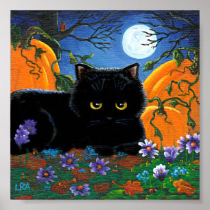 Fall Måne Black Cat Pumpkins Creationarts Poster