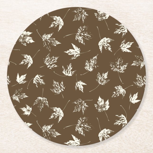 Fall Maple Lämnar på brunt - sömlöst mönster. Underlägg Papper Rund (Framsidan)