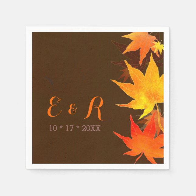 Fall Maple Löv Chocolate Brown Bröllop Pappersservett (Framsidan)