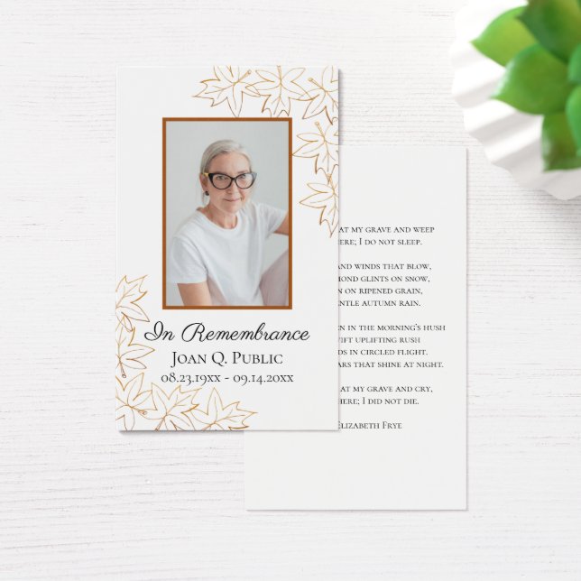 Fall Maple Löv Funeral Service Memorial Prayer Visitkort (Skivbord)