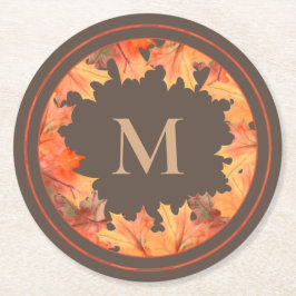 Fall Maple Löv Monogram Brown Underlägg Papper Rund
