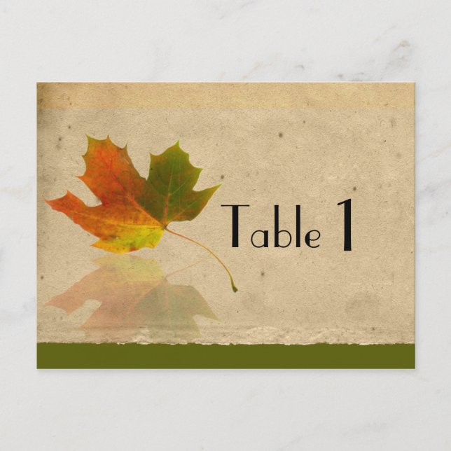 Fall Maple Löv på Faux Pappra Bröllop Bordsnummer (Framsida)