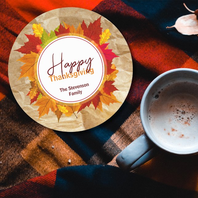 Fall Maple-Löv på Pappra Struktur-Thanksgivingen Underlägg Papper Rund (Skapare uppladdad)