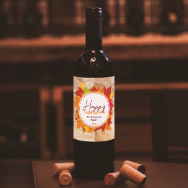 Fall Maple-Löv på Pappra Struktur-Thanksgivingen Vinflaska Etikett