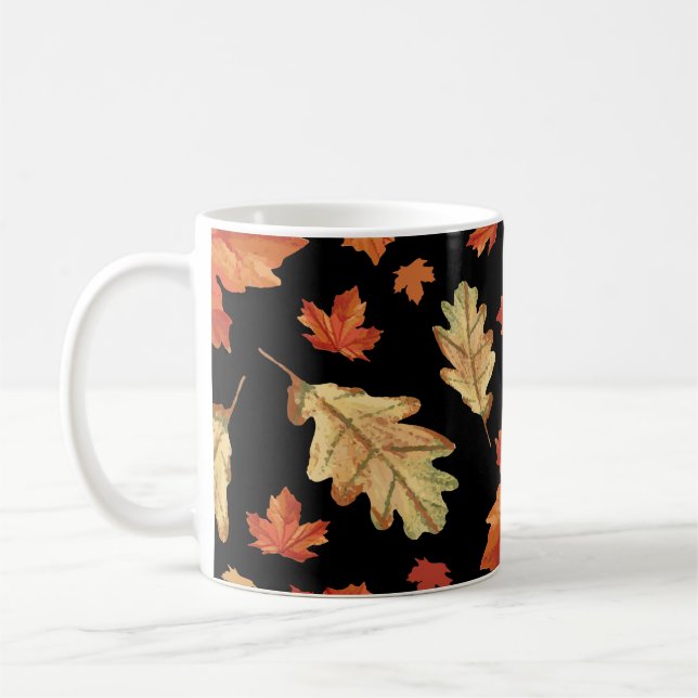 Fall Maple Löv Thanksgiving Mönster Kaffemugg (Vänster)