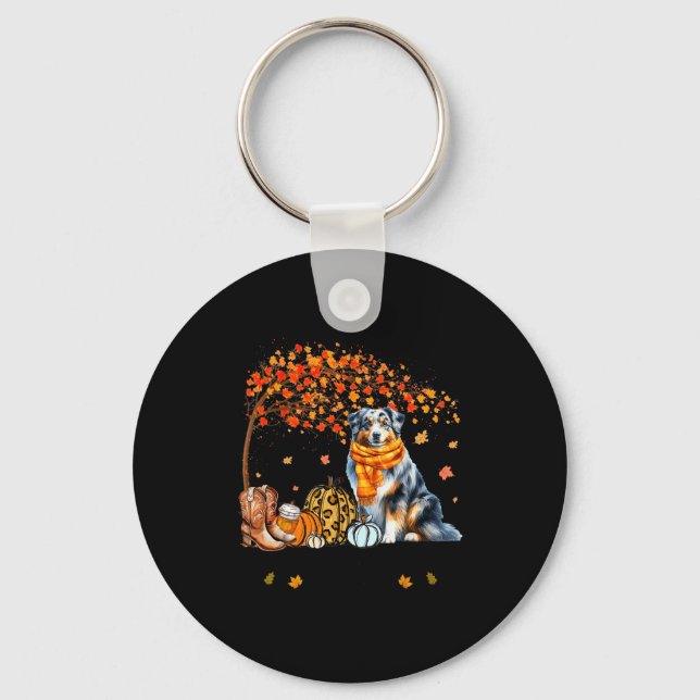 Fall Maple Tree Print Dog Lover Happy Thanksgiving Nyckelring (Framsida)