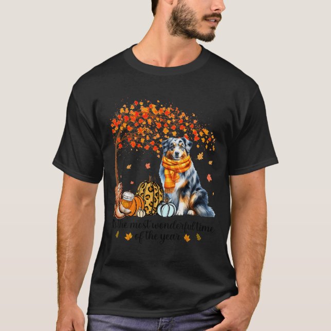Fall Maple Tree Print Dog Lover Happy Thanksgiving T Shirt (Framsida)