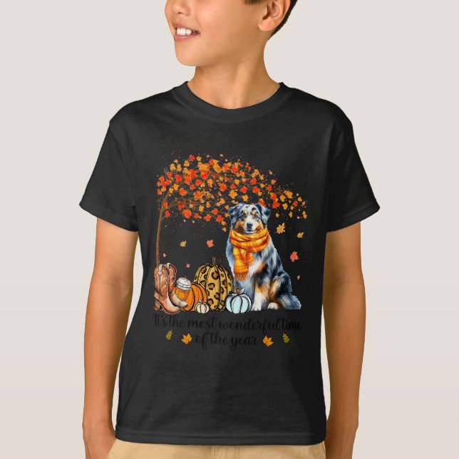 Fall Maple Tree Print Dog Lover Happy Thanksgiving T Shirt (Framsida)
