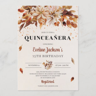 Fall Marigold Orange Flowers Boho Quinceanera Inbjudningar