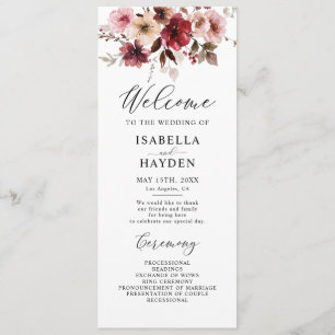 Fall Maroon Boho Blommigt Bröllop Flat Program