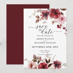 Fall Maroon Rosa Berries Bröllop spara datum Inbjudningar